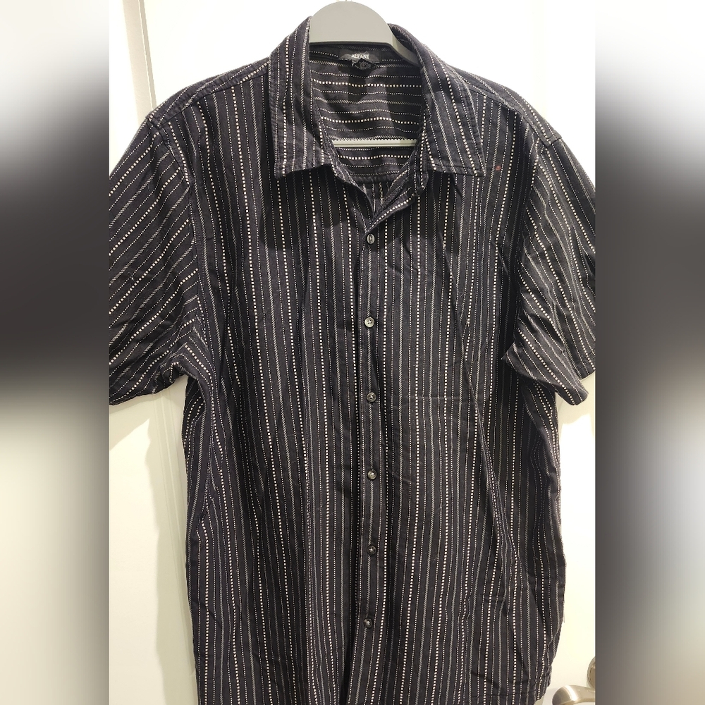Alfani Men's Black and White Striped Button Down Shirt